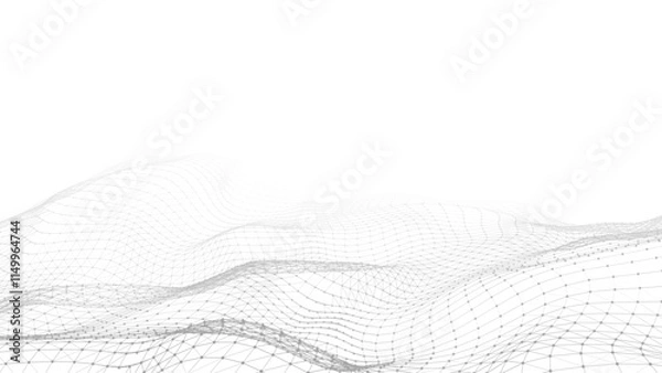 Fototapeta Futuristic technology wave. Digital cyberspace. Abstract vector wave with moving particles. Big data analytics.