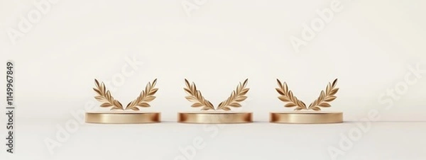 Fototapeta Three golden laurel wreaths on podiums. (2)