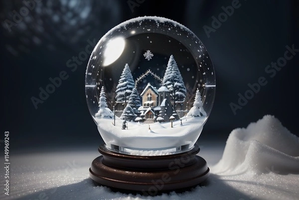 Obraz Cute Snow Globe in The Snow at Night