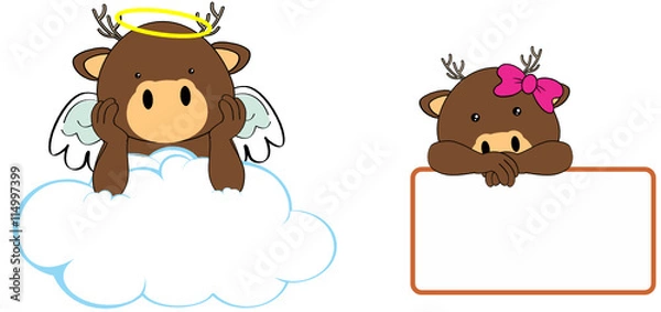 Fototapeta sweet cherub deer girl and boy angel character cartoon set in vector format
