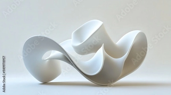 Fototapeta Visualize a clean, 3D white background featuring floating abstract shapes with smooth, flowing lines.