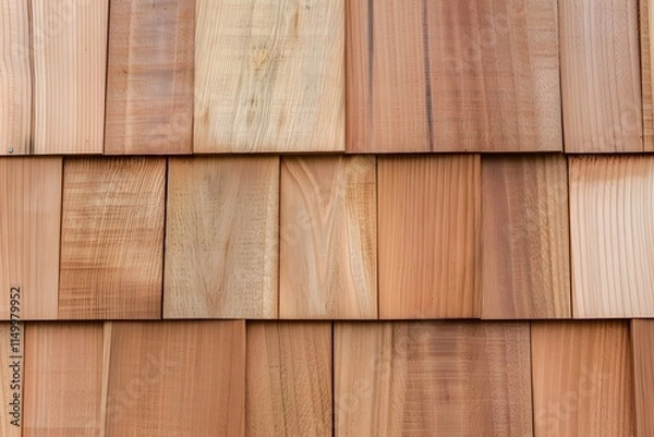 Fototapeta A close-up of cedar shingles with detailed textures and rich grain, emphasizing the craftsmanship and durability of traditional wooden roofing