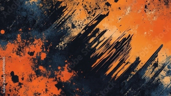 Fototapeta a dynamic background with bold orange, deep blue, and black tones layered in a raw, abstract style.