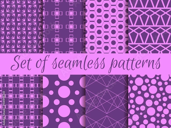 Fototapeta Set of geometric seamless patterns. Design with circles and lines. Vector.