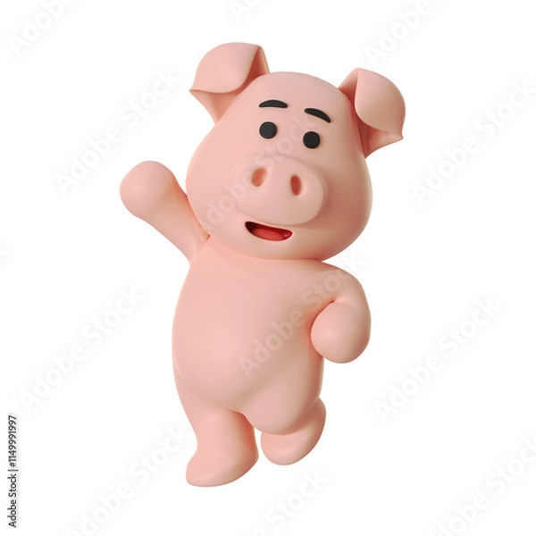 Obraz Cute Pig Mascot Jumping High