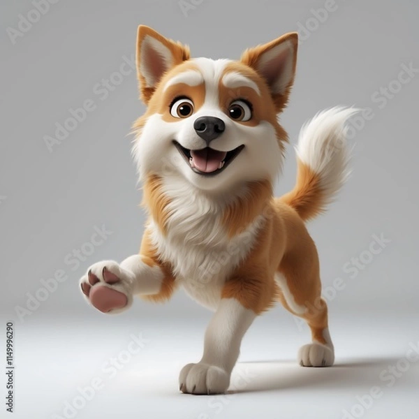 Obraz Adorable 3D Rendered Corgi Puppy Playfully Walking Towards the Camera