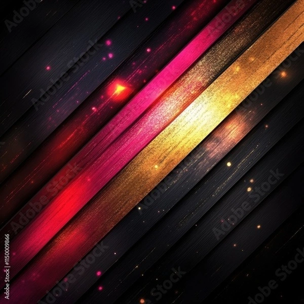 Obraz Black and gold striped background with red and pink stripes