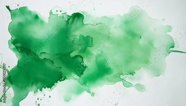 Fototapeta 白い紙の上に淡い緑色の水彩が広がり、透明感と爽やかな印象を与える軽やかなデザイン。
