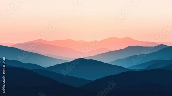 Fototapeta Serene Sunset Landscape: Layers of Mountains in Peaceful Hues at Dawn