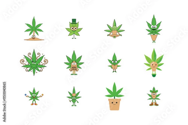 Fototapeta Playful Marijuana Leaf Cartoon Style Vector Clip art and Illustrations