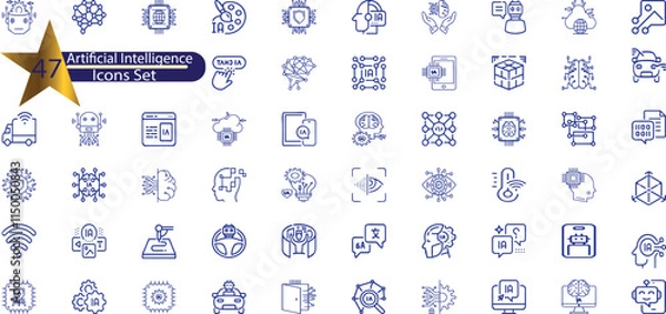 Obraz Artificial intelligence icon set. Containing machine learning, data science,