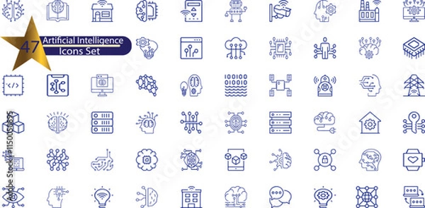 Obraz Artificial intelligence icon set. Containing machine learning, data science,