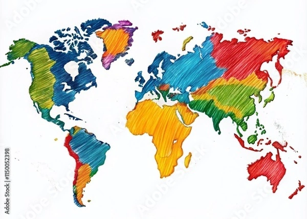 Obraz World Map Scribble Sketch: Colorful Hand-Drawn Travel Illustration