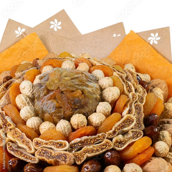 Fototapeta Dried Fruit and Nut Arrangement in Rustic Style
