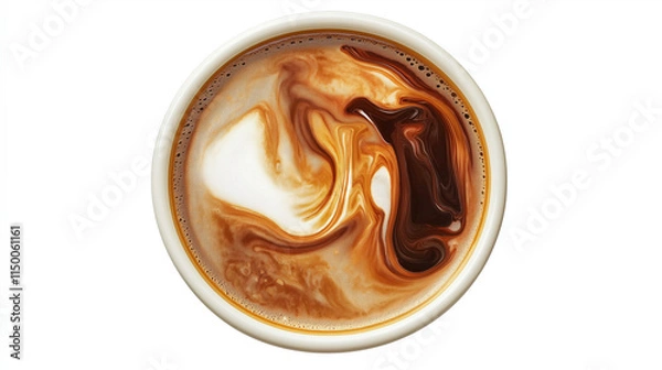 Fototapeta Top view - close-up of a coffee cup with a mesmerizing swirl of cream 