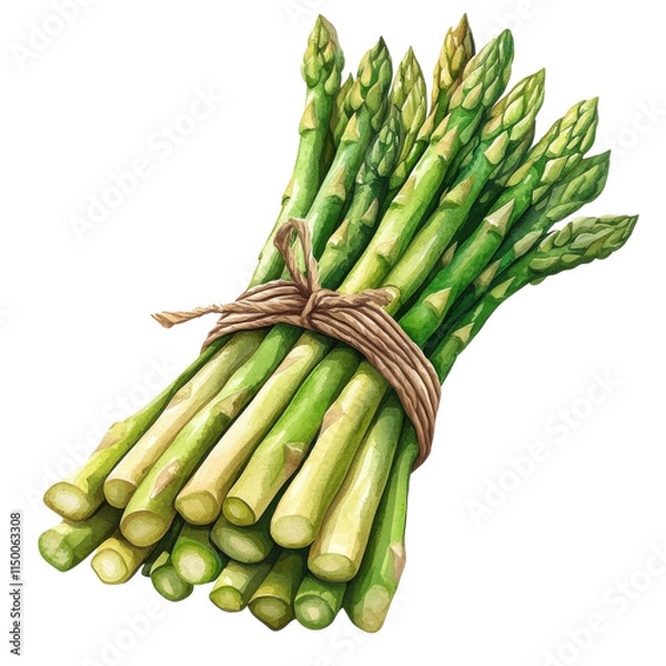 Fototapeta A fresh bunch of green asparagus tied with twine, showcasing vibrant colors and textures, perfect for healthy cooking and vibrant dishes.