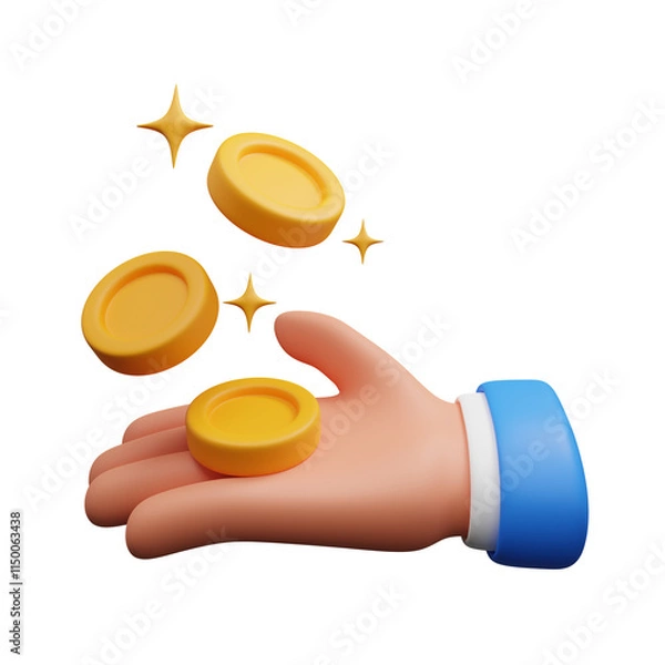 Obraz 3d illustration of hand holding coins with sparkles