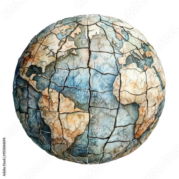 Obraz Artistic world globe illustration featuring cracked textures on continents, emphasizing Earth's natural beauty and geographic diversity.