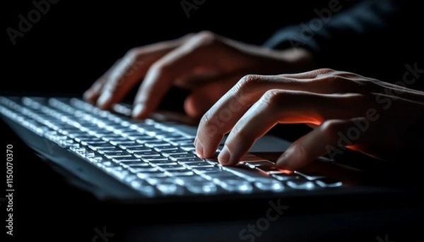Fototapeta hands on keyboard placing an order in online store, ecommerce shopping, online payment security, shipping process, technology background, secure online transactions