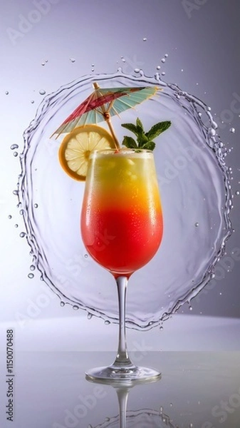 Fototapeta Mocktail with water splash in white isolate background 