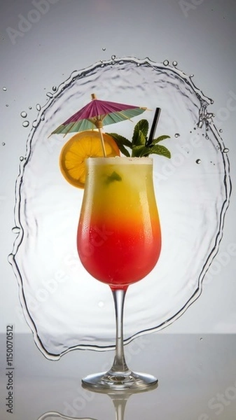 Fototapeta Mocktail with water splash in white isolate background 