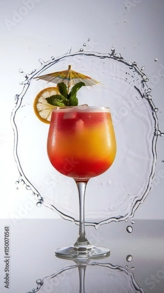 Fototapeta Mocktail with water splash in white isolate background 