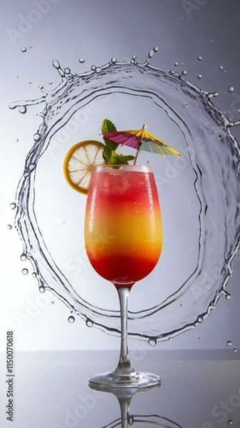 Fototapeta Mocktail with water splash in white isolate background 