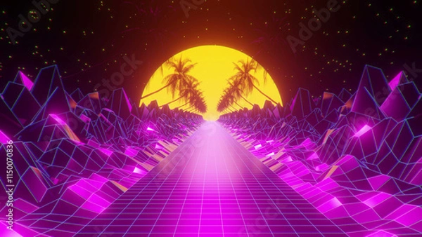 Fototapeta 80s Coconut Tree Night Background