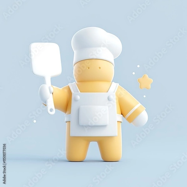 Obraz Cute Cartoon Chef Character with Spatula and Star on Blue Background