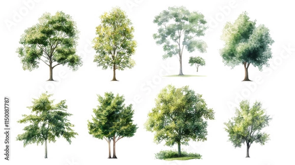 Obraz Diverse tree illustrations with transparency background nature art botanical collection bright environment artistic viewpoint