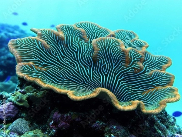 Fototapeta Brain Coral under water coral reef Bonaire , isolated on white background,  , copy space, copy space for text,