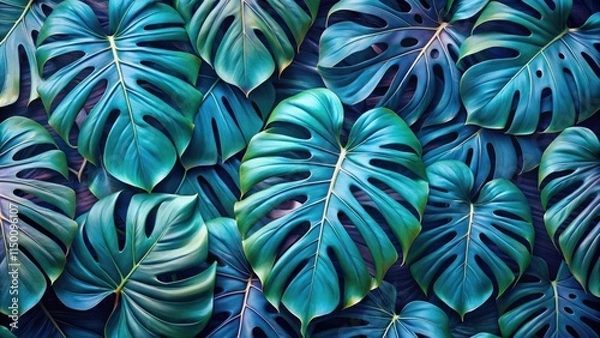 Fototapeta A vibrant arrangement of tropical foliage, showcasing the intricate patterns and textures of lush green leaves.