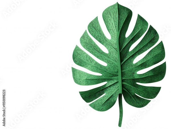 Fototapeta Detailed of a Large Monstera Leaf with Rich Green Color and Intricate Vein Patterns, Perfect for Nature-Themed and Tropical Aesthetics