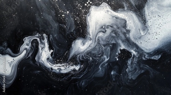 Fototapeta Abstract swirling grayscale paint creates a cosmic effect