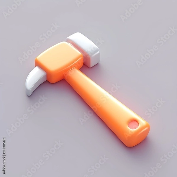 Obraz Cute and Simple Cartoon Hammer on Gray Background for Design Projects