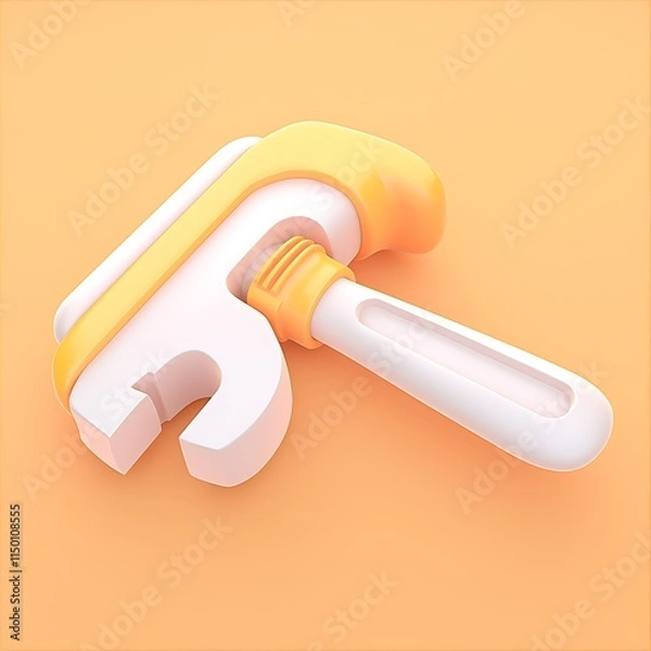 Obraz Colorful 3D Render of Cartoon Style Hammer on an Orange Background