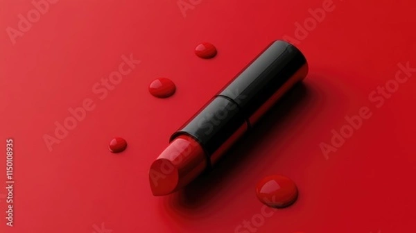 Fototapeta Red lipstick on a red background. 3d rendering. Mockup.