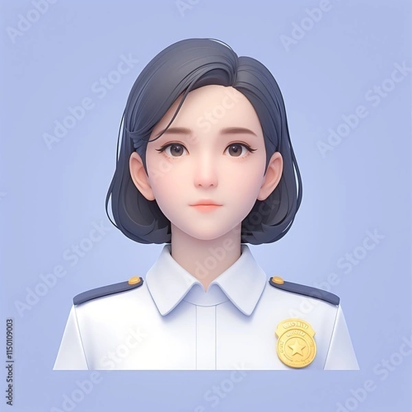 Obraz Realistic 3D Portrait of Female Character in Uniform with Badge