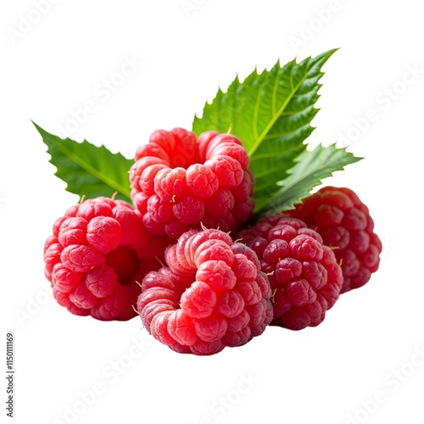Obraz Ripe red raspberries with green leaves