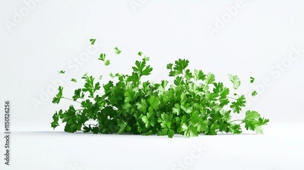 Fototapeta 8K realistic 3D render on white background with parsley leaves