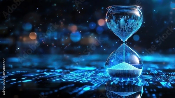 Fototapeta giant hourglas for business Digital hourglass, time, data, flow, future