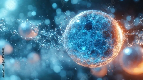 Fototapeta abstract 3d rendering of blue sphere with chaotic structu