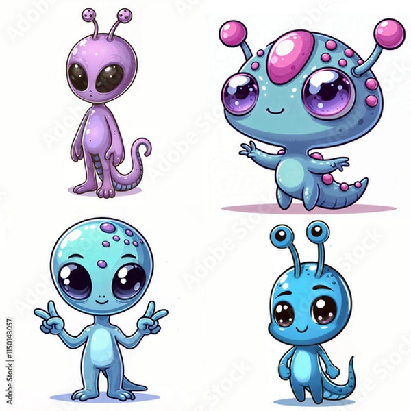 Obraz Cute alien characters with vibrant colors and playful expressions in a cartoon style