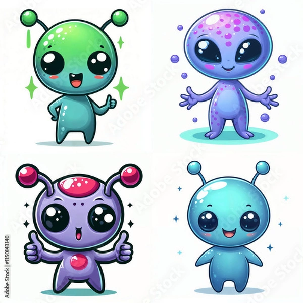 Obraz Cute alien characters with vibrant colors and playful expressions in a cartoon style