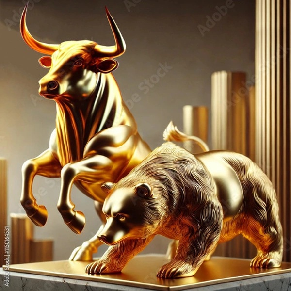 Fototapeta The bull and bear stand as powerful symbols of the relentless struggle and dynamic pursuit of success in the world of forex trading.