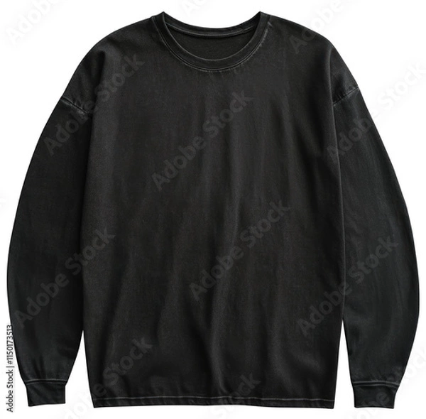 Fototapeta PNG Oversized Worn Out Black Blank Streetwear Longsleeve T-shirt Mockup Isolated On Transparent Background