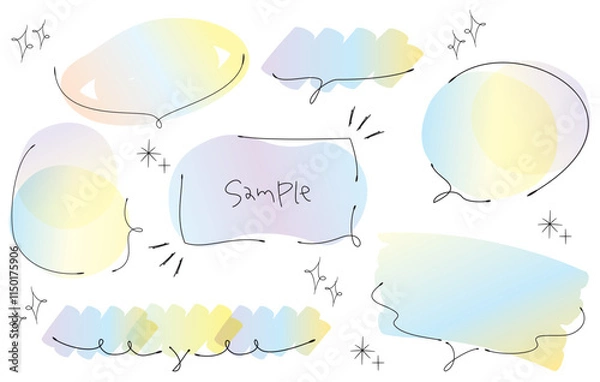 Obraz 手書きの水彩風の吹き出しイラスト 蛍光ペン　カラフルグラデーション