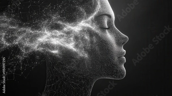 Fototapeta polygonal human face on black background looped 3d animation of abstract head construction artificial intelligence concept uh