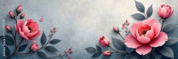 Obraz Delicate charcoal floral elements blend with subtle texture on smooth background , minimalist, florals