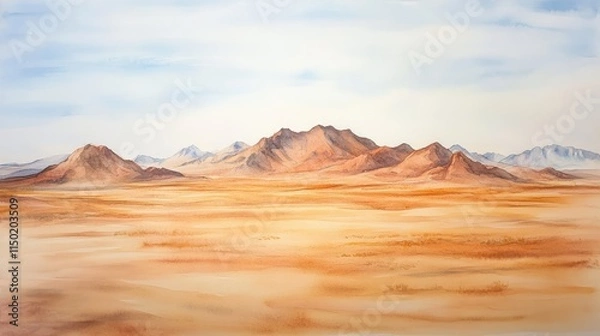 Obraz watercolour painting of the desert landscape, a picturesque arid environment in soft natural harmonious colours